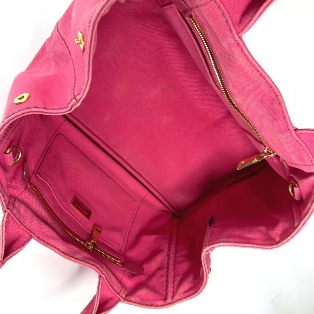 PRADA Canapa logo M Bag Hand Bag Tote Bag Canvas pink - Picture 15 of 16